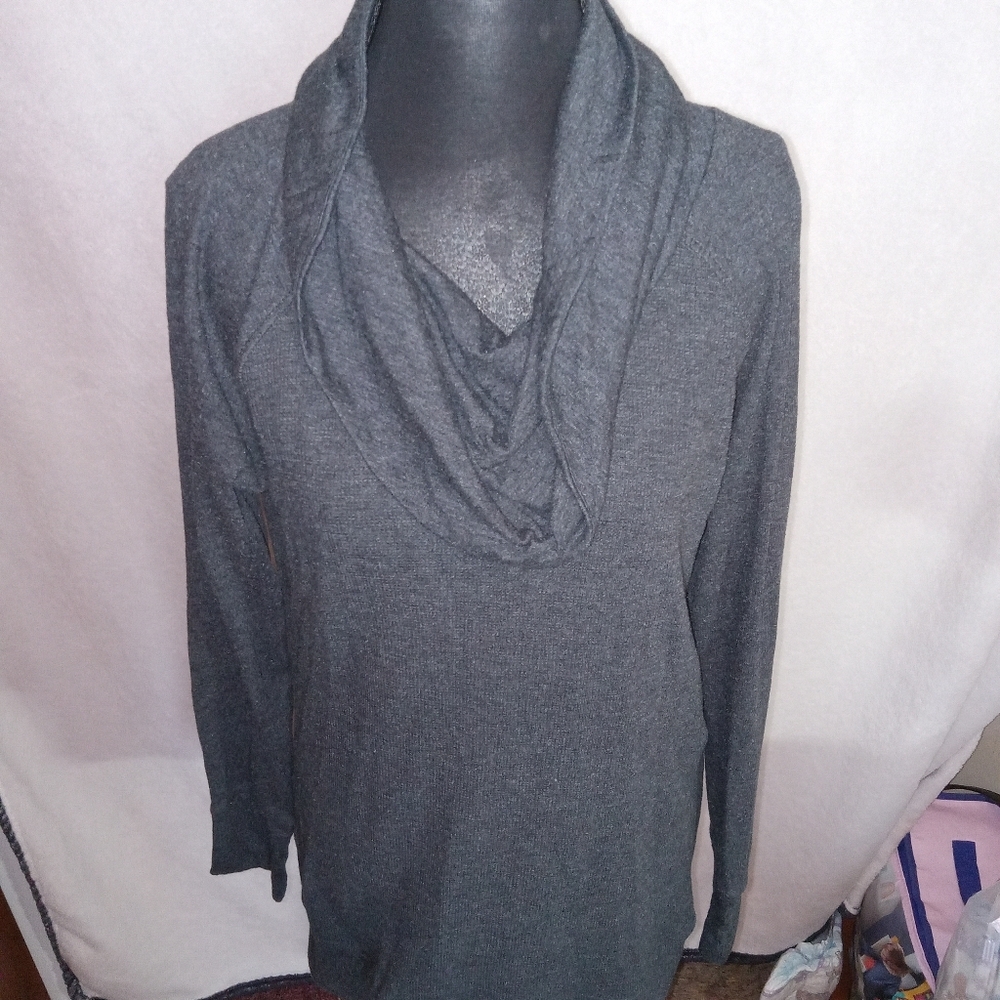 Eddie Bauer Tunic Sweater Women's Size M Gray Cowl Neck Waffle Knit Long Sleeve - Picture 8 of 12